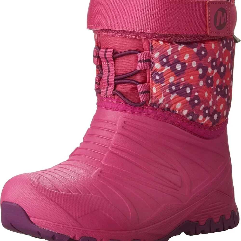 Merrell Girl's Pink Snow Quest Lite Waterproof Floral Ankle Snow Boots Size 5‎